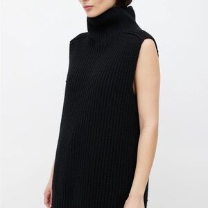 Celine Wool Cashmere Black Ribbed Turtleneck Sweater Sleeveless Chunky Fall